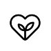 Heart shape outline containing a plant with two leaves inside.