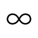 White infinity symbol inside a black circular background.